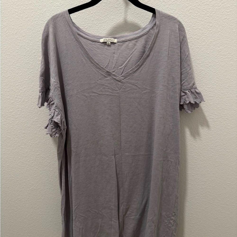 Z Supply Gray Relaxed Ruffled Tee